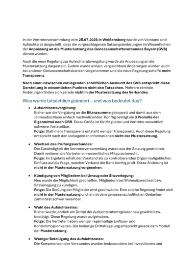 Erste Seite der Einordnung zu den Satzungsänderungen